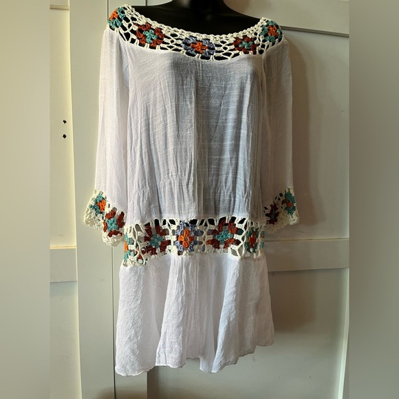 White Crochet swim coverup vacation outfit beach wear - Picture 1 of 7